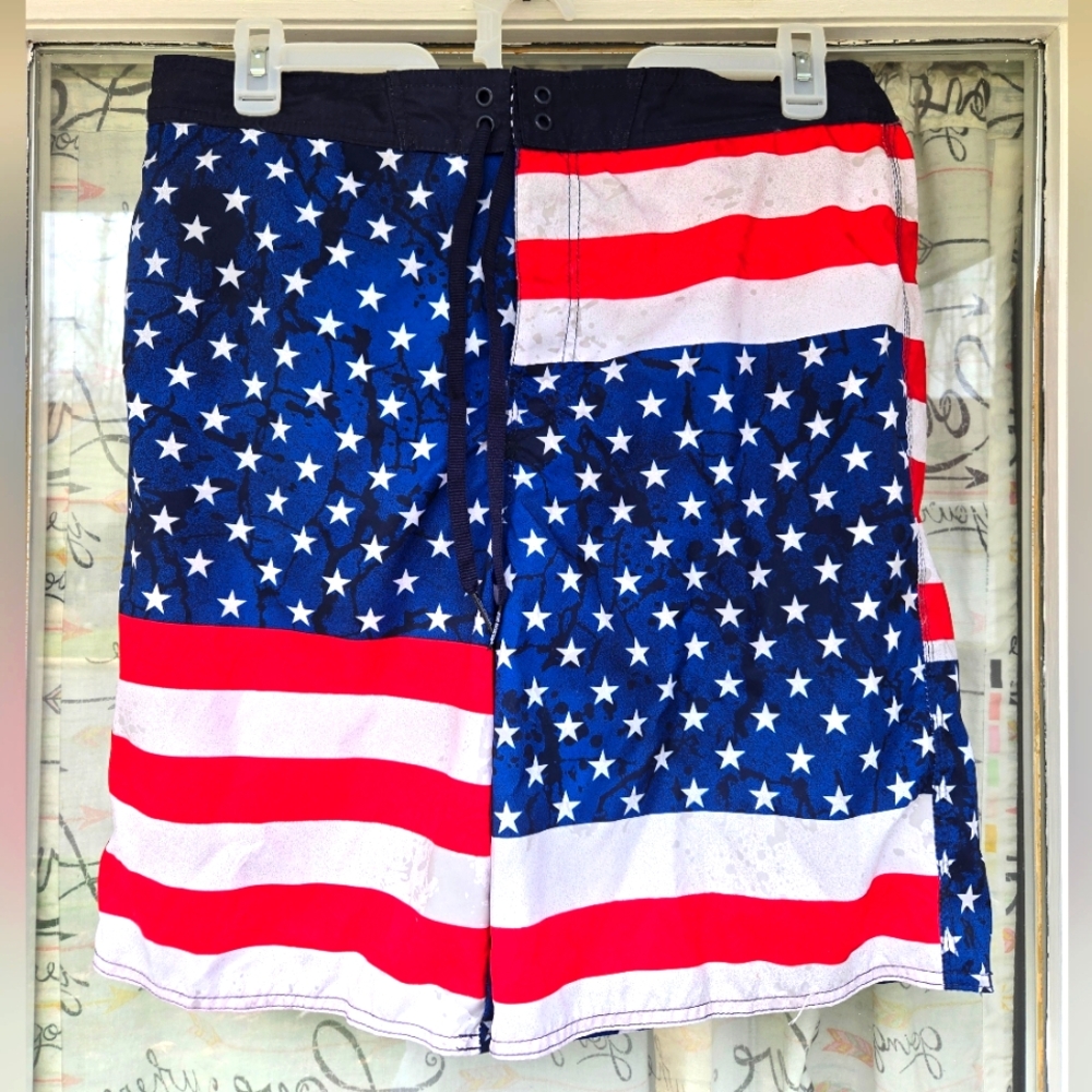 Joe Boxer Patriotic Men's Swim Shorts - Red, White, and Blue